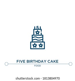 five birthday cake outline vector icon. simple element illustration. five birthday cake outline icon from editable food concept. can be used for web and mobile
