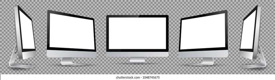 Five black computer monitor with white display in turn - vector