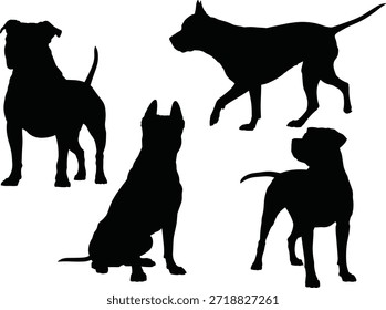 Cinco siluetas de perro negro en diferentes poses