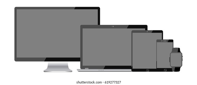 Five black electronic devices with black display - for stock