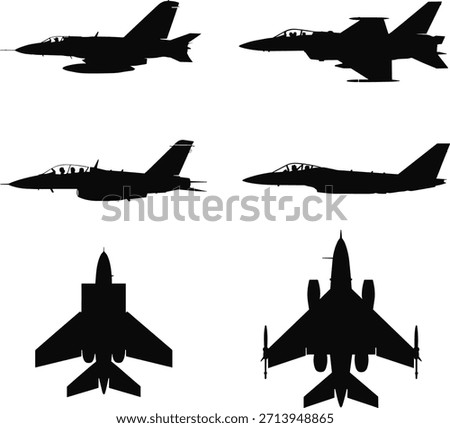 Five Black Fighter Jet Silhouettes in Different Views