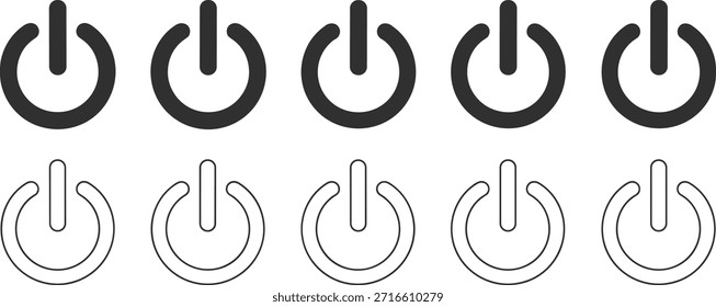 Five black and five gray power button in two rows outline