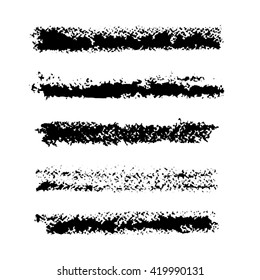 Five black horizontal traces of wax crayons on white paper relief. Background, texture. Vector.