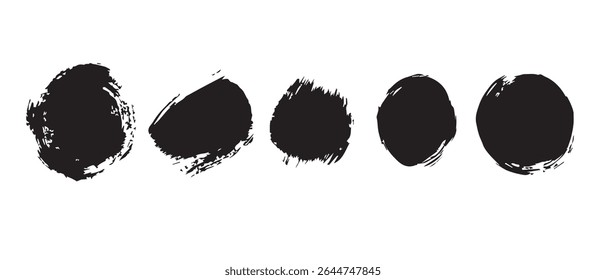 Five Black Ink Blots Grunge Texture Background Image Set.