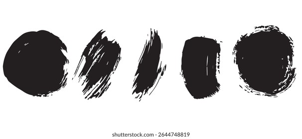 Cinco Splats De Tinta Preta Texturas De Fundo De Arte Abstrata.