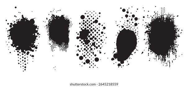 Cinco Imágenes de fondo de alta resolución de texturas de salpicaduras de tinta negra.