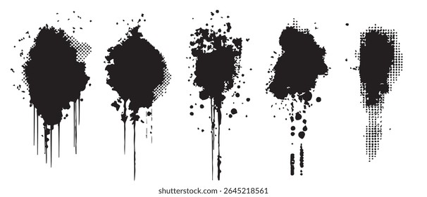 Five Black Ink Splatter Textures HighResolution Design Elements.