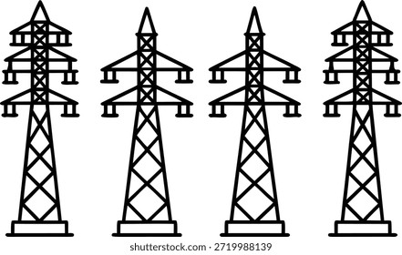 Cinco linha preta de eletricidade da linha elétrica dos postes de utilidade