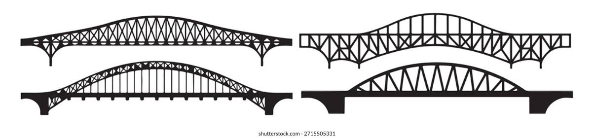 Cinco siluetas negras de diferentes diseños de puentes en arco
