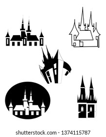 five black and white logo of the Neuchatel castle on a white background