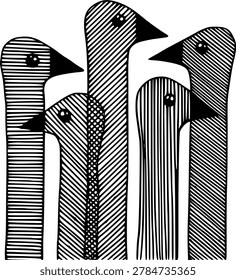Five black and white necks of googes