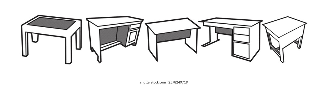 five black and white table images