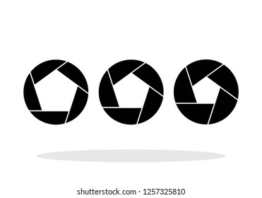 Five blade aperture shutter icons in trendy flat style. Vector Illustration EPS 10.