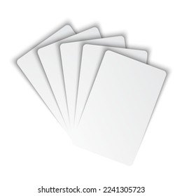 Five blank playing cards mockup. White cards on white background. Poker concept. Vector illustration