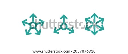 five blue arrows point out from the center . Expand Arrows icons set. Outward Directions icon. Vector illustration. Isolated on white. Merge, expand arrows icon. 