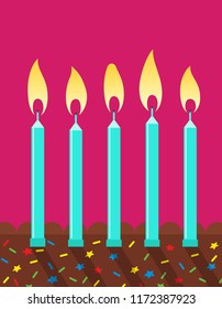five blue birthday candles 