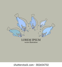 Five blue crucians, fish logo design