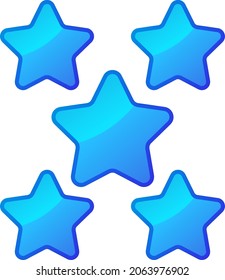 Five Blue Shiny Stars - Amazing Vector Icon Of Five Blue Rounded Star Suitable For Game, Animation, App, Icon, Sign, Sticker, Children Book, Decoration, And Illustration In General - Vector Icon