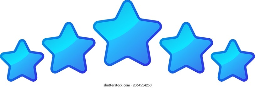 Five Blue Shiny Stars - Amazing Vector Icon Of Five Blue Rounded Star Suitable For Game, Animation, App, Icon, Sign, Sticker, Children Book, Decoration, And Illustration In General - Vector Icon