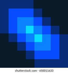 five blue squares transparent. design element. abstract dark background. vector illustration.