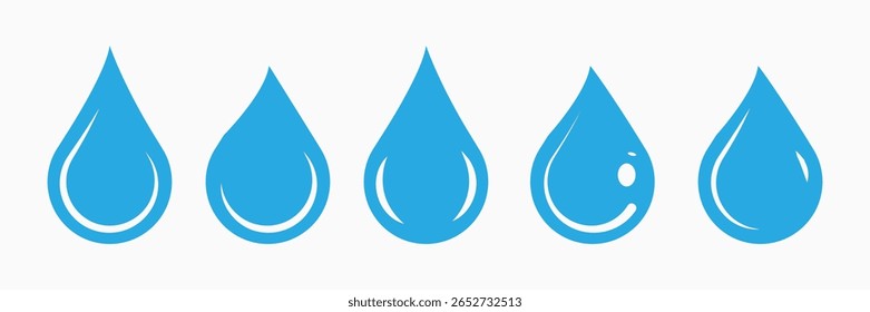 Cinco ícones de gotas de água azuis Variações e designs