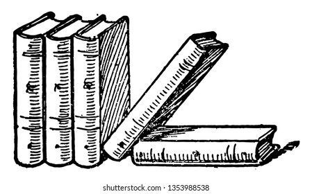 Five Books or Famous Five series of books vintage line drawing or engraving illustration.