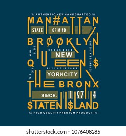 five  borough typography graphic t shirt design,vector illustration artistic art