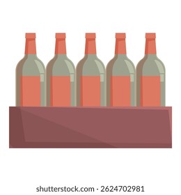 Cinco botellas de vino con etiquetas en blanco que descansan en un estante, concepto de producción de vino