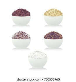 Five bow of rice and white background.