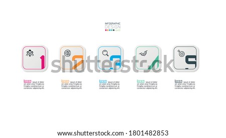 Five boxes square with rounded corners design of vector use describe various work processes and plans, including reporting results.infographic.