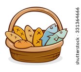 Five bread and two fish in a basket, vector illustration