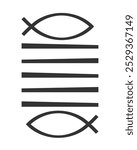 Five breads or loaves and two fish symbol. Bread miracle. ichthys sign. Vector illustration image.
