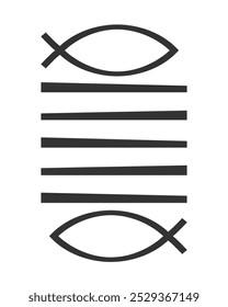 Five breads or loaves and two fish symbol. Bread miracle. ichthys sign. Vector illustration image.