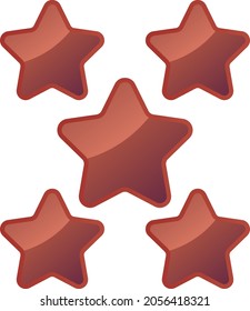 Five Bronze Shiny Stars - Amazing Vector Icon Of Five Bronze Rounded Star Suitable For Game, Animation, App, Icon, Sign, Sticker, Children Book, Decoration, And Illustration In General - Vector Icon