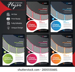 Five business brochure flyer design layout template A4, blur background, Template vector design for Magazine, Poster, Corporate Presentation, Portfolio, Flyer infographic, layout modern in red blue