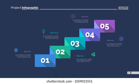 Five business components slide template. Business data. Graph, diagram. Creative concept for infographic, templates, presentation, report. Can be used for topics like analysis, research, economics