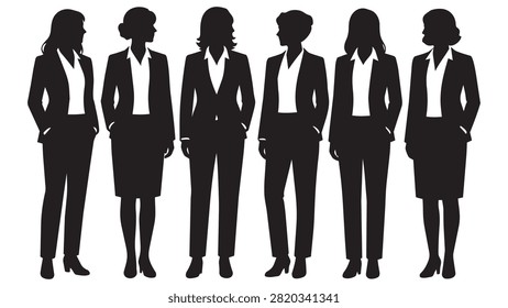 Five business professionals standing together in silhouette style
