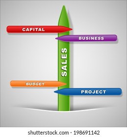 Five business symbols on the gray background.