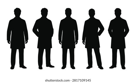 Five businesspeople standing confidently in a row with hands on hips