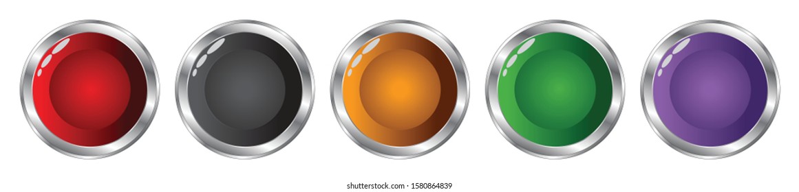 Five buttons set is isolated on white background.