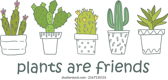 
five cactus vector picture with description plants are friends
