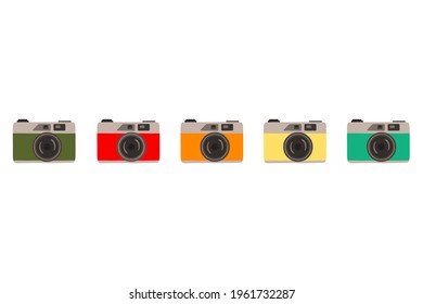 Five cameras in retro style on a white background