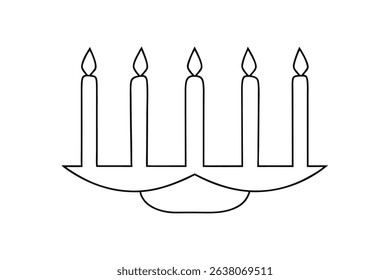 Five candles line drawing menorah hanukkah celebration
