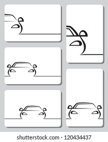 five cards with abstract cars