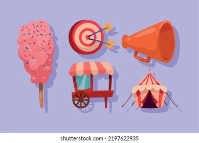 five carnival fair set icons