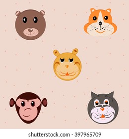 Five Cartoon Animal Faces