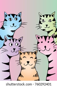  Five  Cartoon Cats
