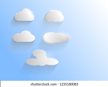 Five cartoon clouds on a blue sky. Vector illustration