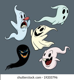 Five cartoon ghosts