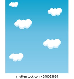  Five cartoon style puffy white clouds floating high in the blue sunny sky.